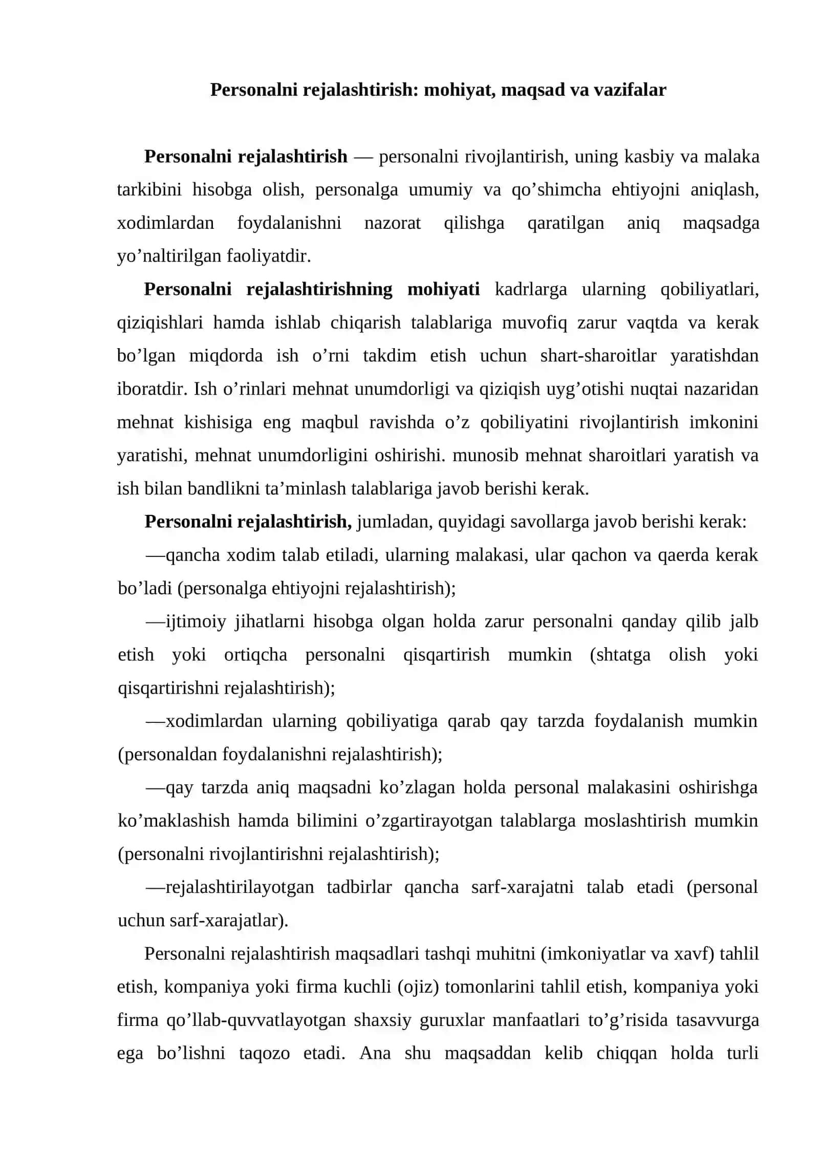 Personalni rejalashtirish 2