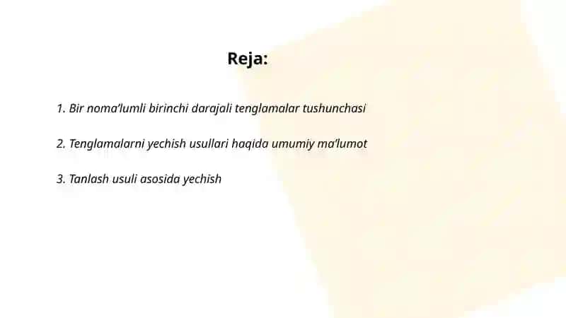 Bir nomaʼlumli birinchi darajali taqqoslamalarni yechish usullari 2