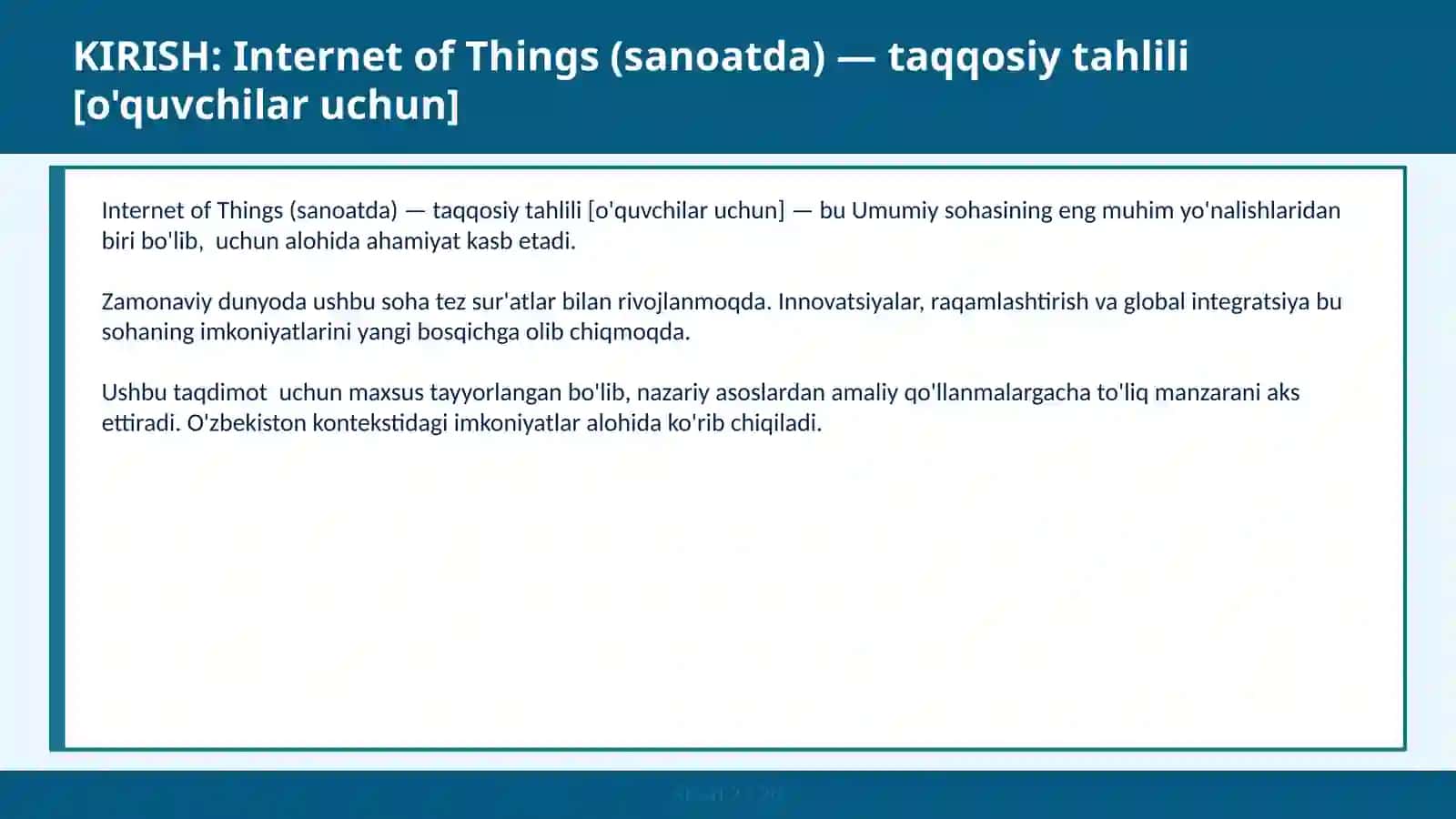 Internet of Things (Sanoatda) — Taqqosiy Tahlili [O'quvchilar Uchun] 2
