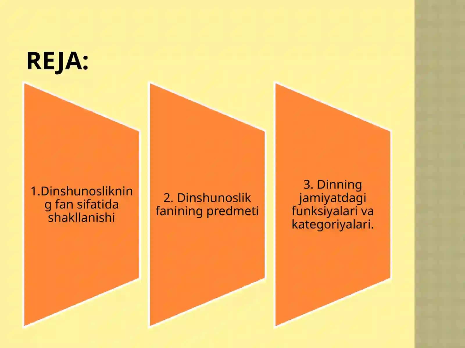 Dinshunoslikning fan sifatida shakllanishi, predmeti, funksiyalari va kategoriyalari. 2