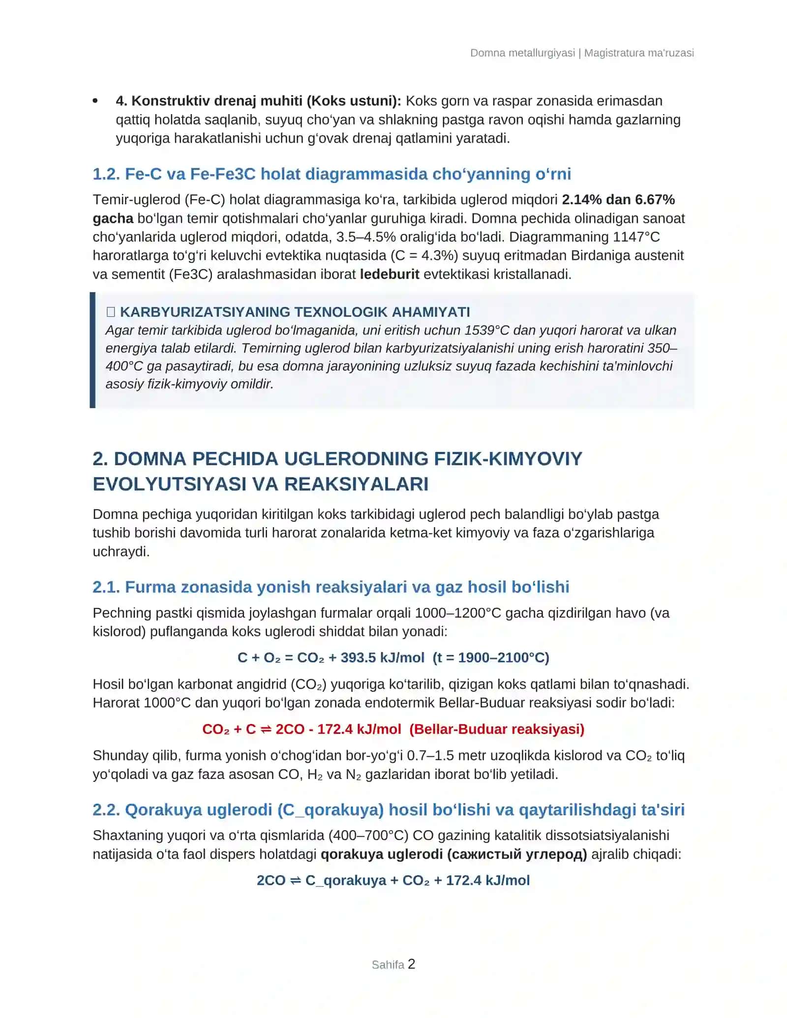 Domna metallurgiyasi | Magistratura ma'ruzasi 2
