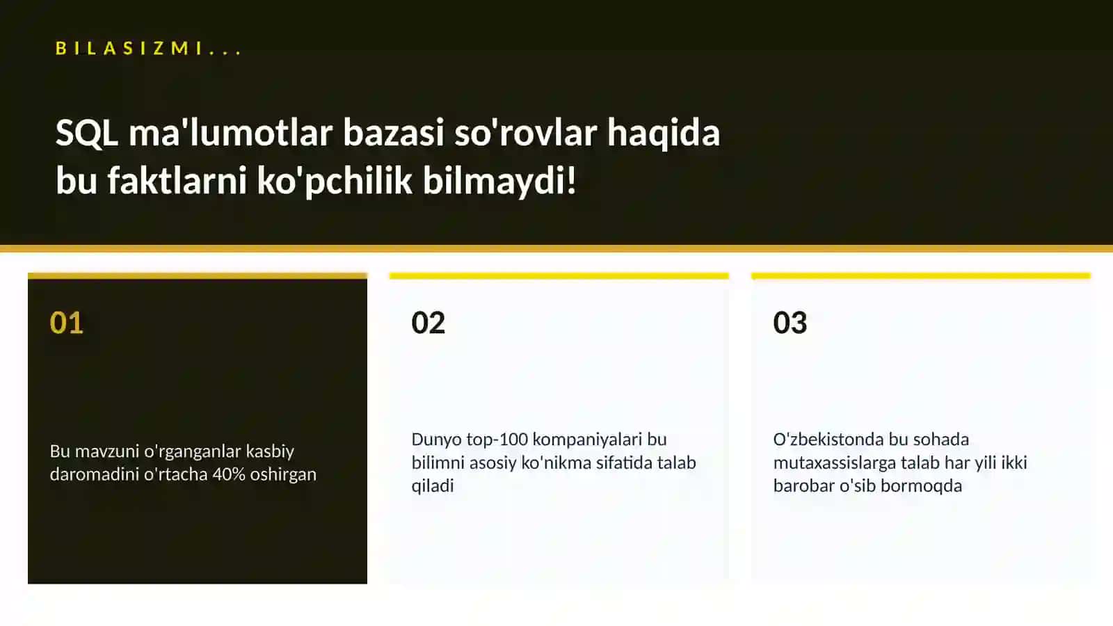 SQL ma'lumotlar bazasi so'rovlar 2