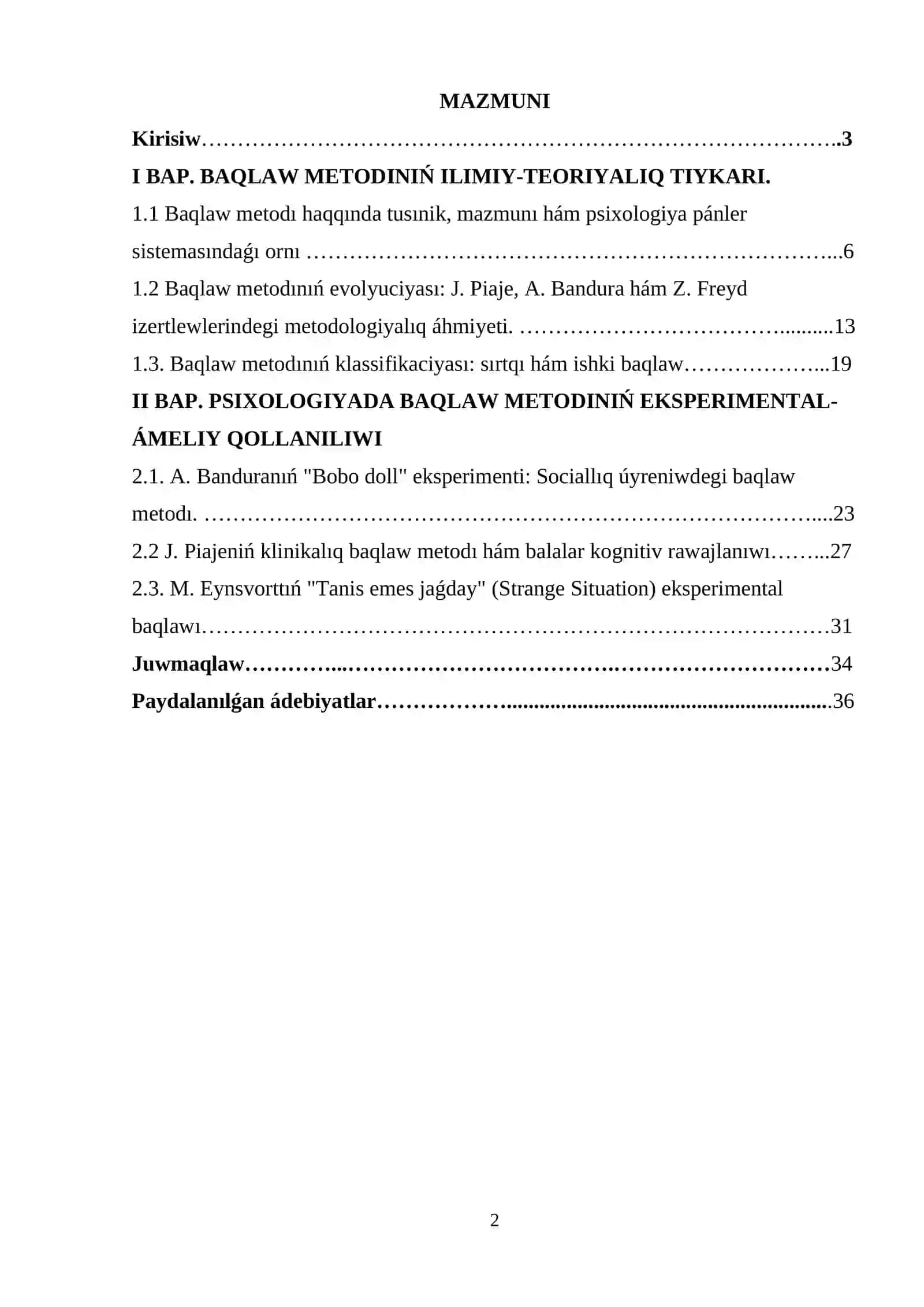 PSIXOLOGIYADA BAQLAW METODI HÁM ONIŃ TÚRLERI 2