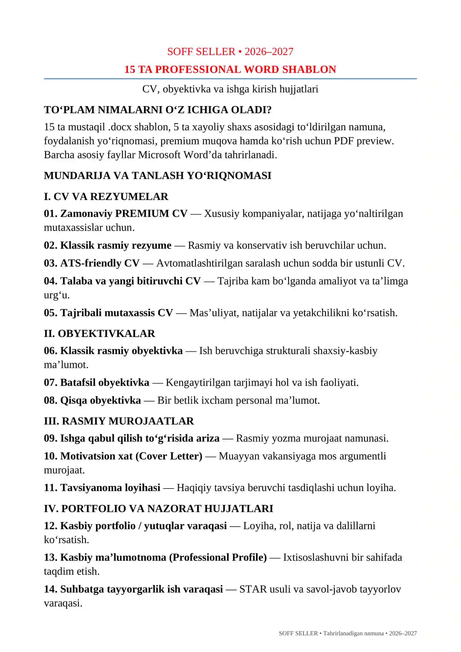 P25 CV OBYEKTIVKA 15 Ta SHABLON 2026 2027.docx TO‘PLAM NIMALARNI O‘Z ICHIGA OLADI? 2