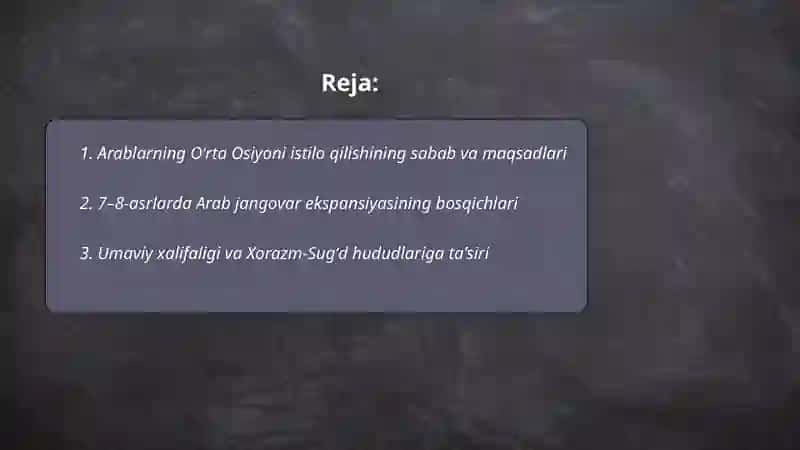 Arablarning oʻrta osiyoni istilo qilishi 2