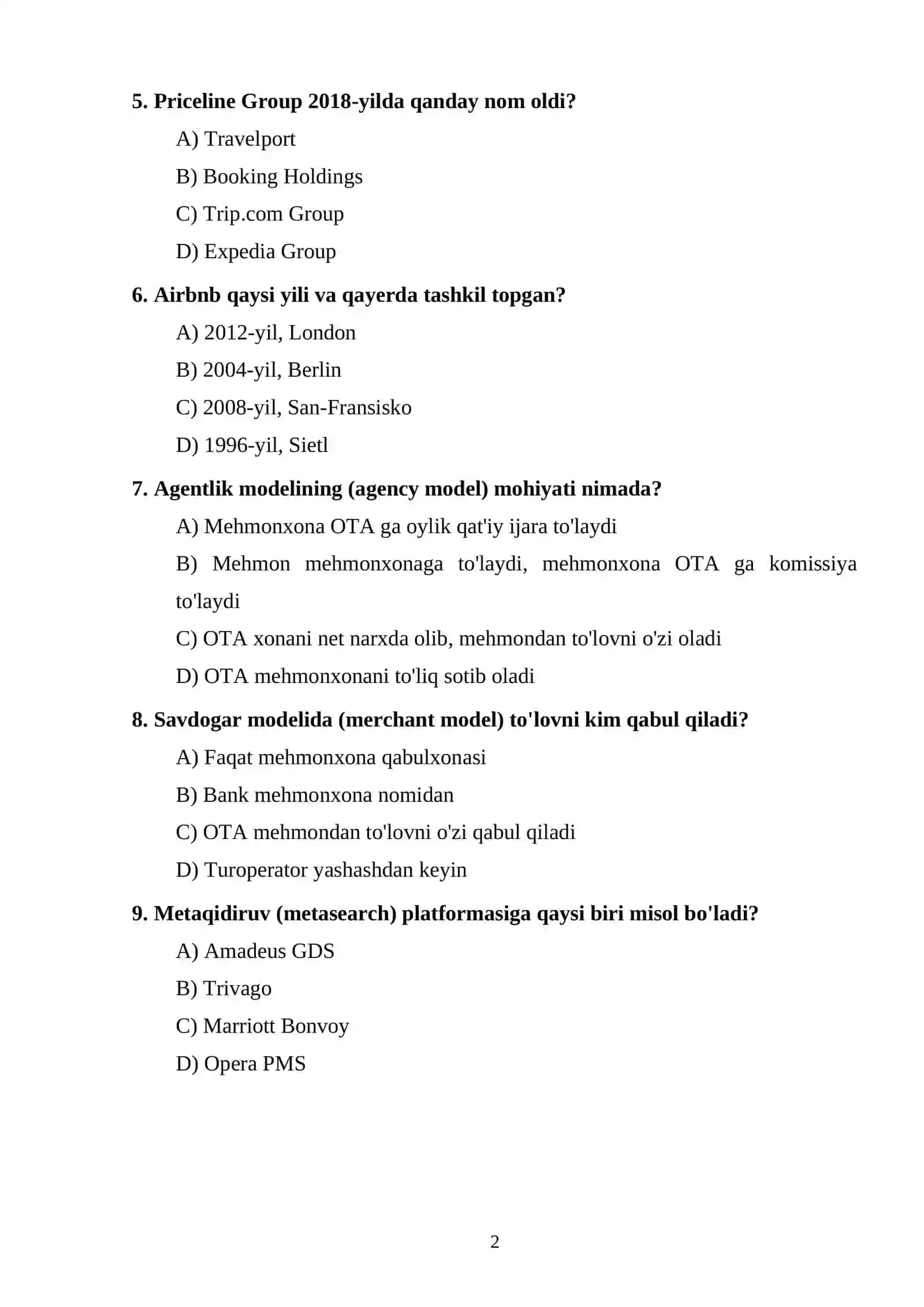 TEST TOPSHIRIQLARI 2