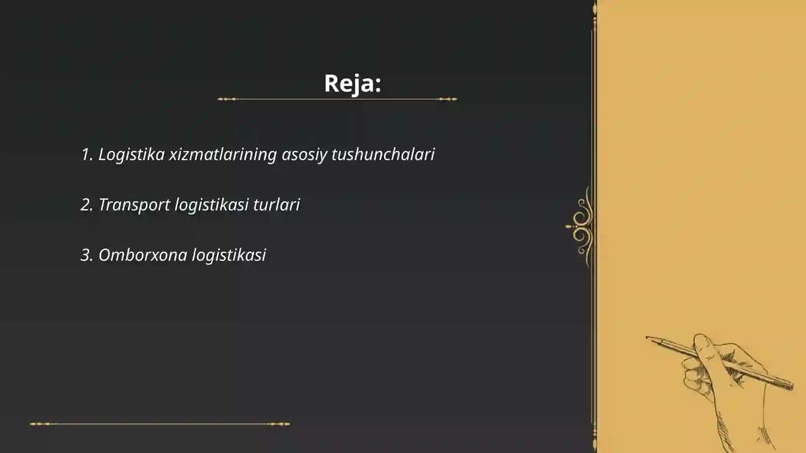 Logistikada Xizmat soxalari ularng tarfi 2