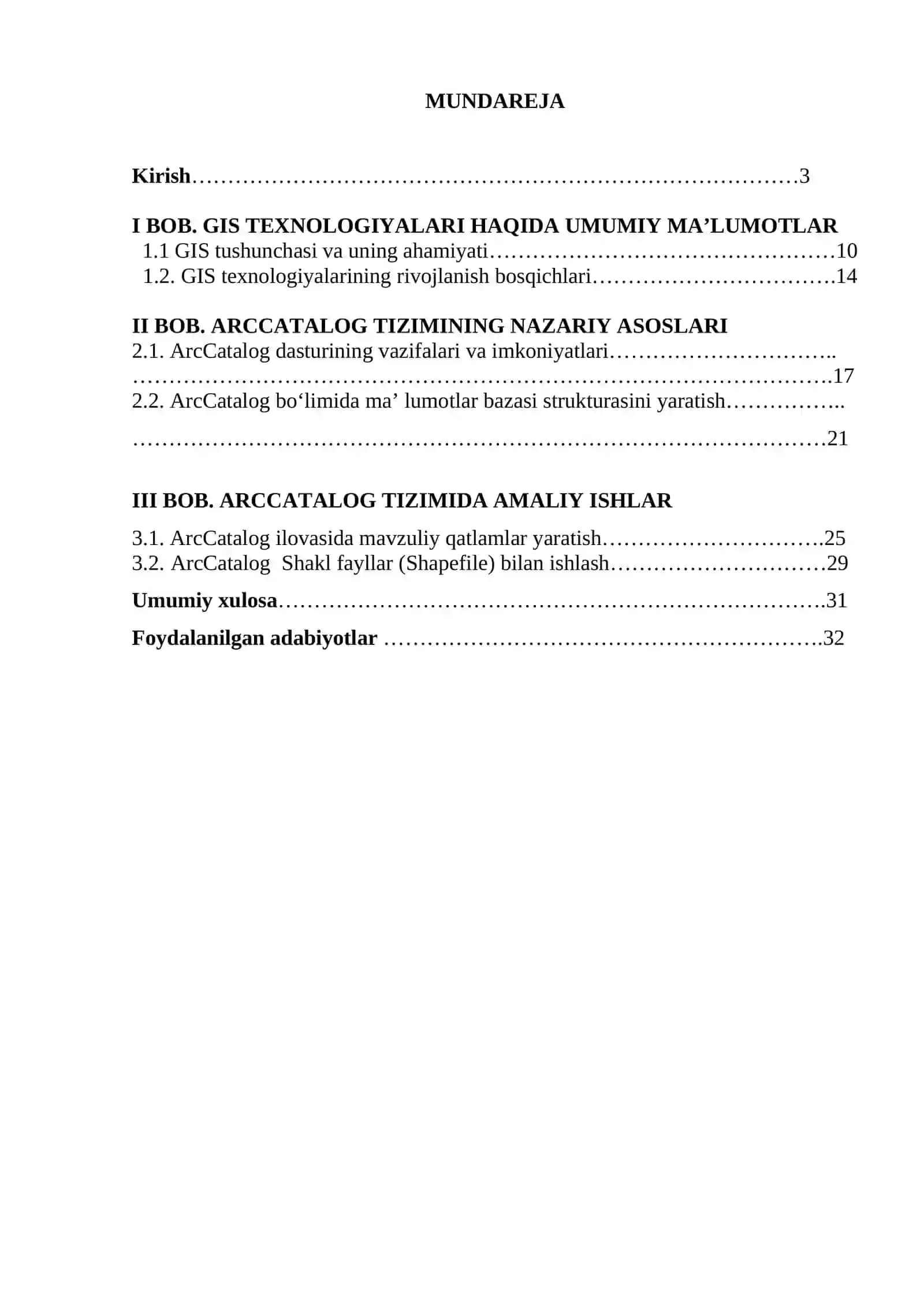 GIS-texnologiyaning “Arc Catalog” tizimida ishlash 2