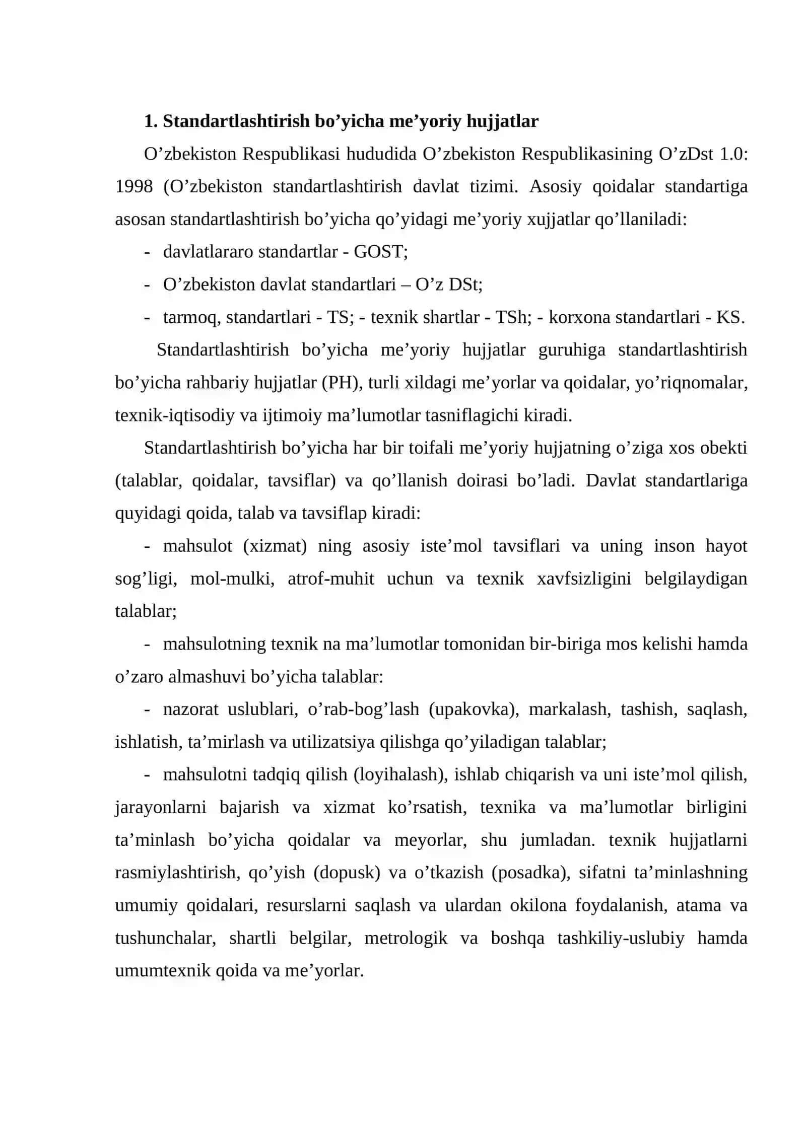 Standartlashtirish bo'yicha me'yoriy hujjatlar 2