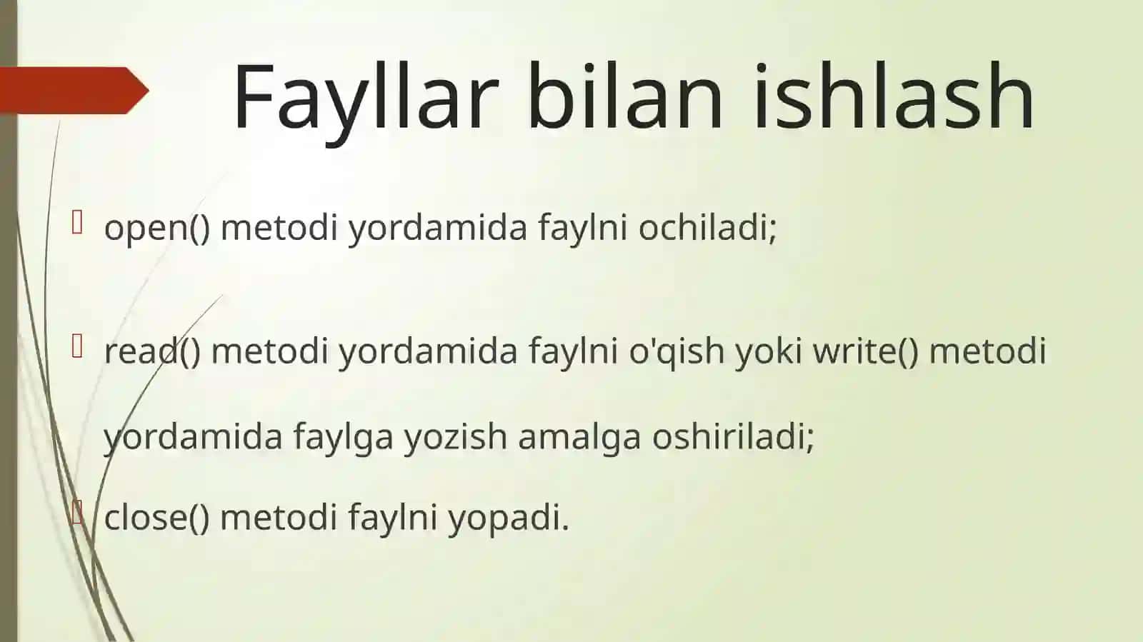 Python (Basic) Fayillar bilan ishlash. Fayillarni ochish va yopish 2