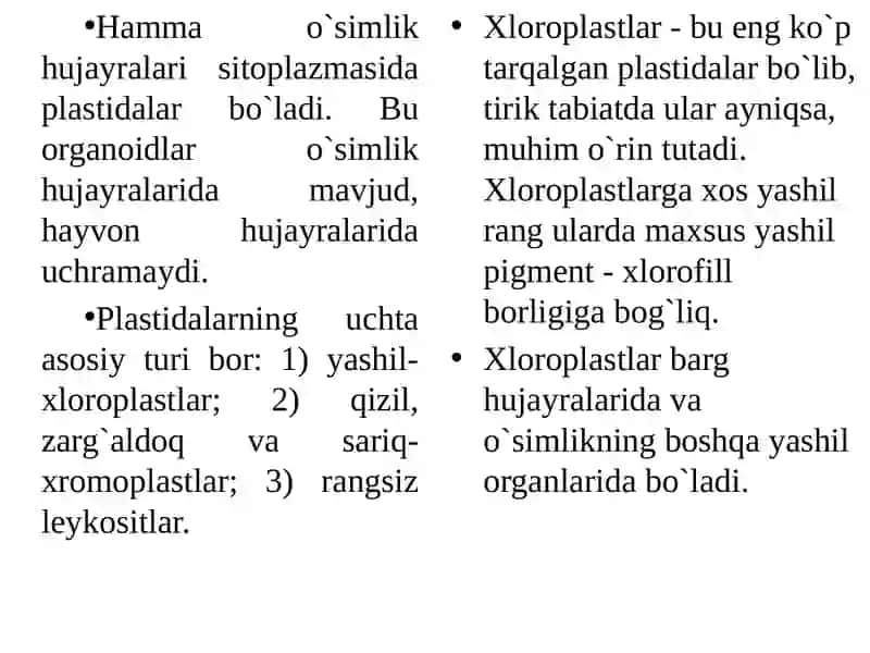 Plastidalarning tuzilishi – xloroplast va xromoplastlar misolida 2