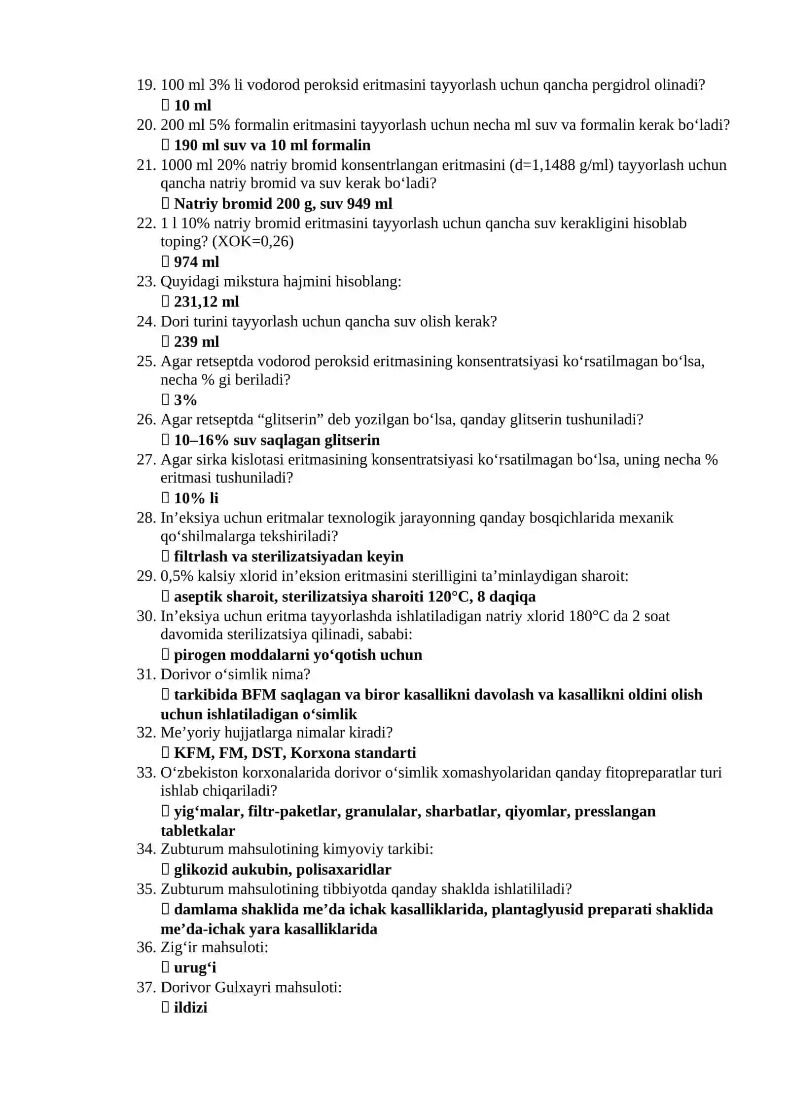 Farmatsiya mutaxassisligi boʻyicha shakllantirilgan test savollari ARGOS 2