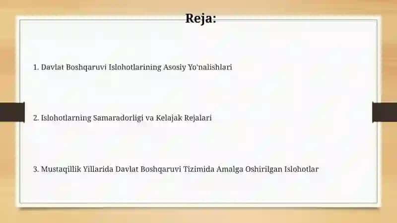 Mustaqillik yillarida davlat boshqaruvi tizimida amalga oshirilgan islohotlar 2
