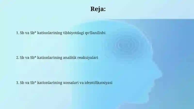 Sb va Sb* kationlarining tibbiyotdagi qoʻllanilishi 2