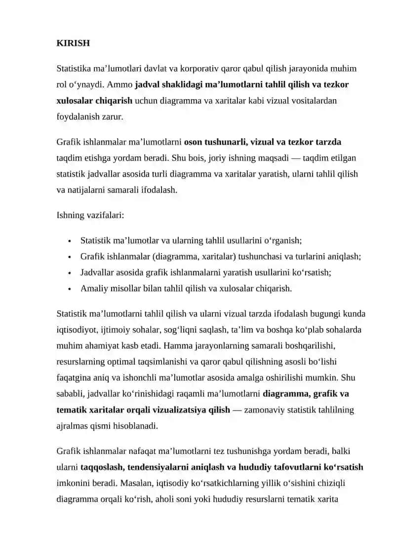 Statistik Jadvallar Ma’lumotlari Asosida Grafik Ishlanmalar Tuzish 2