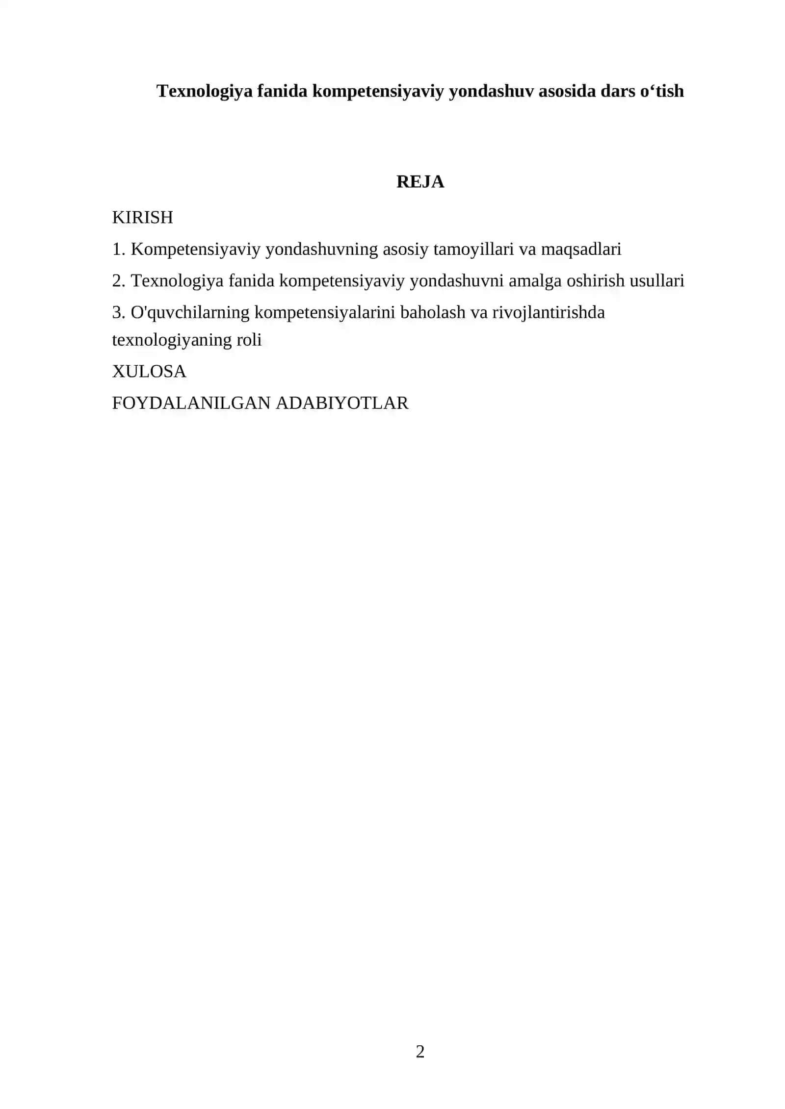 Texnologiya fanida kompetensiyaviy yondashuv asosida dars o‘tish 2