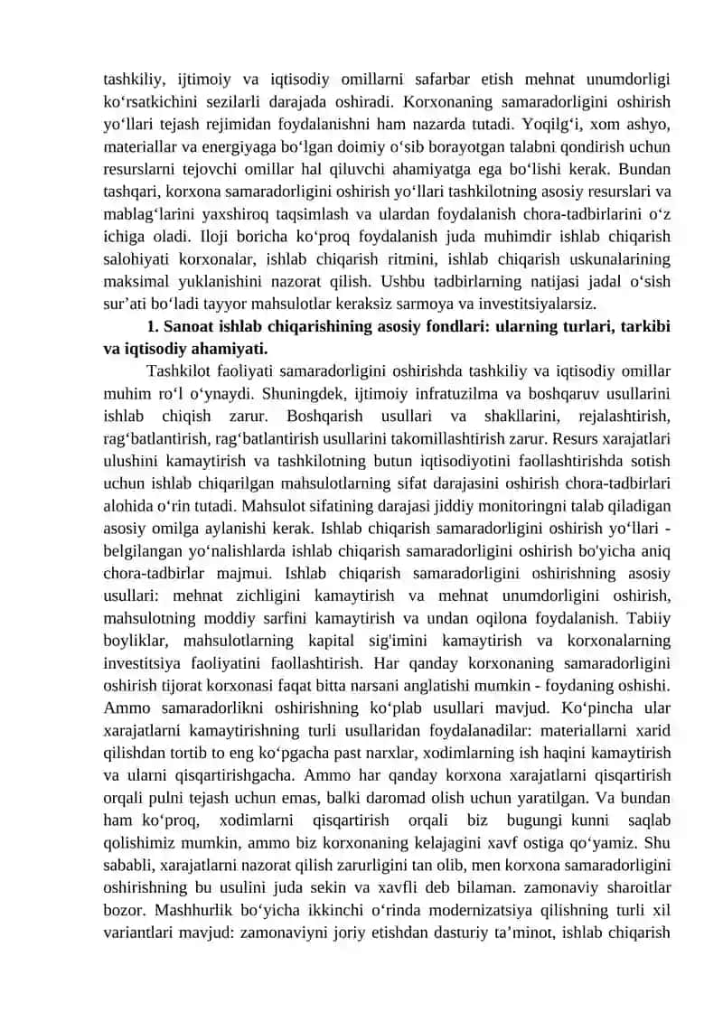 Sanoat ishlab chiqarishning asosiy fondlari va ishlab chiqarish 2