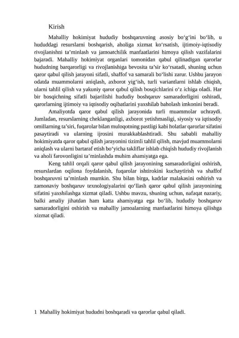 MAXALLIY XOKIMYATDA QAROR QABUL QILISH JARAYONINI TAXLIL QILISH MUAMMONI KENG TAXLIL QILISH 2