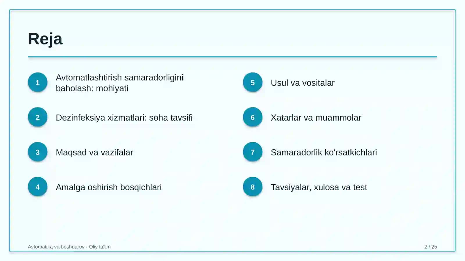 Avtomatika va boshqaruv · Oliy ta'lim 2