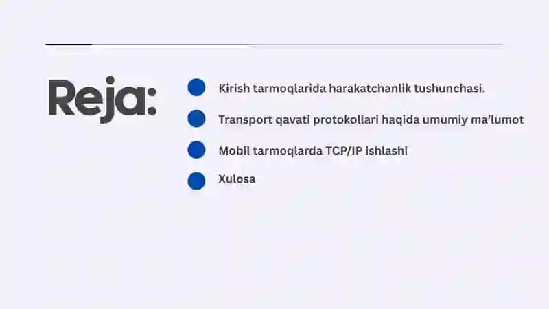 Zamonaviy kirish tarmoqlarida harakatchanlikni boshqarish: Transport qavati protokollari (TCP/IP) 2