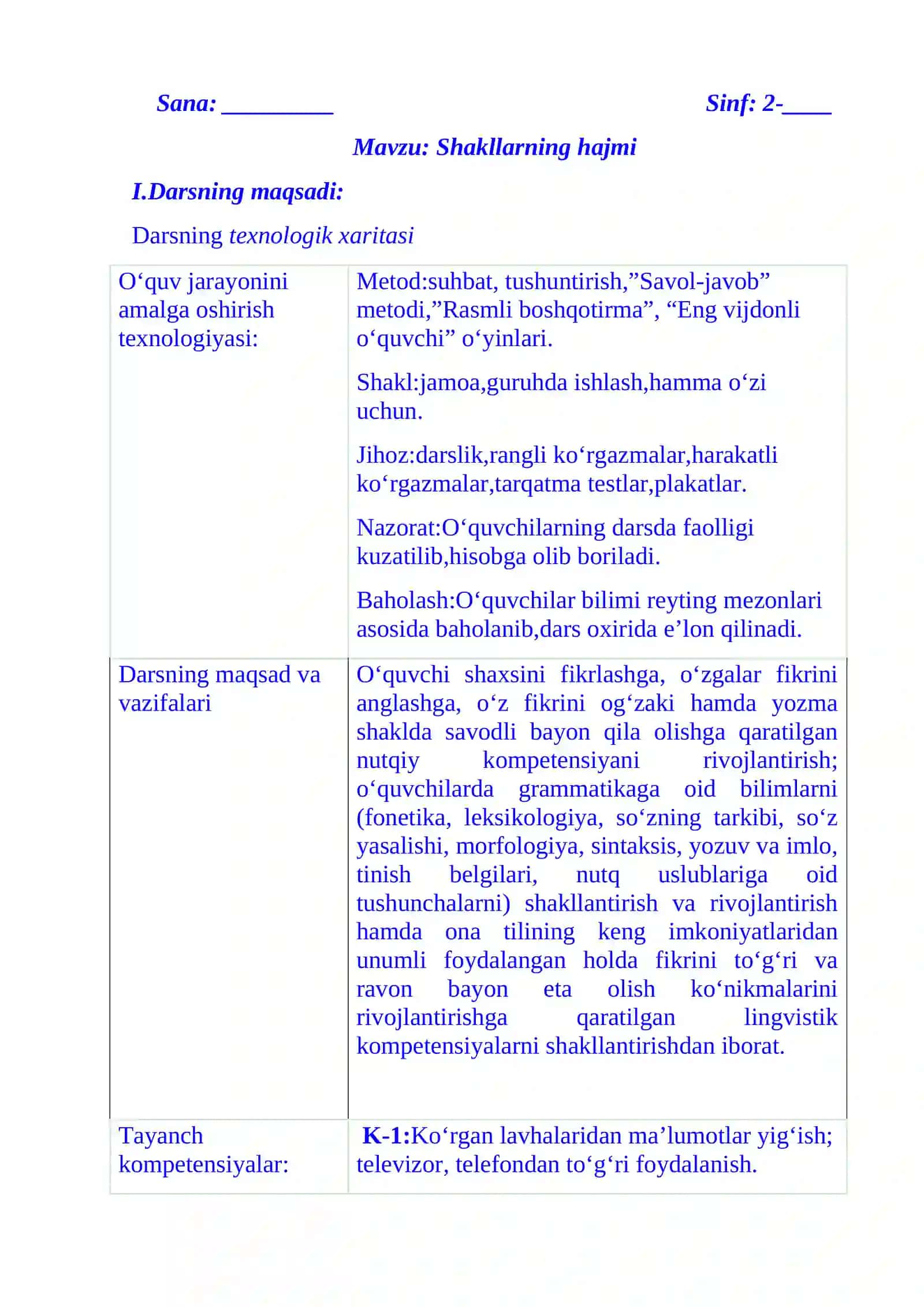 2-sinf matematika fanidan Shakllarning hajmi dars ishlanma 2