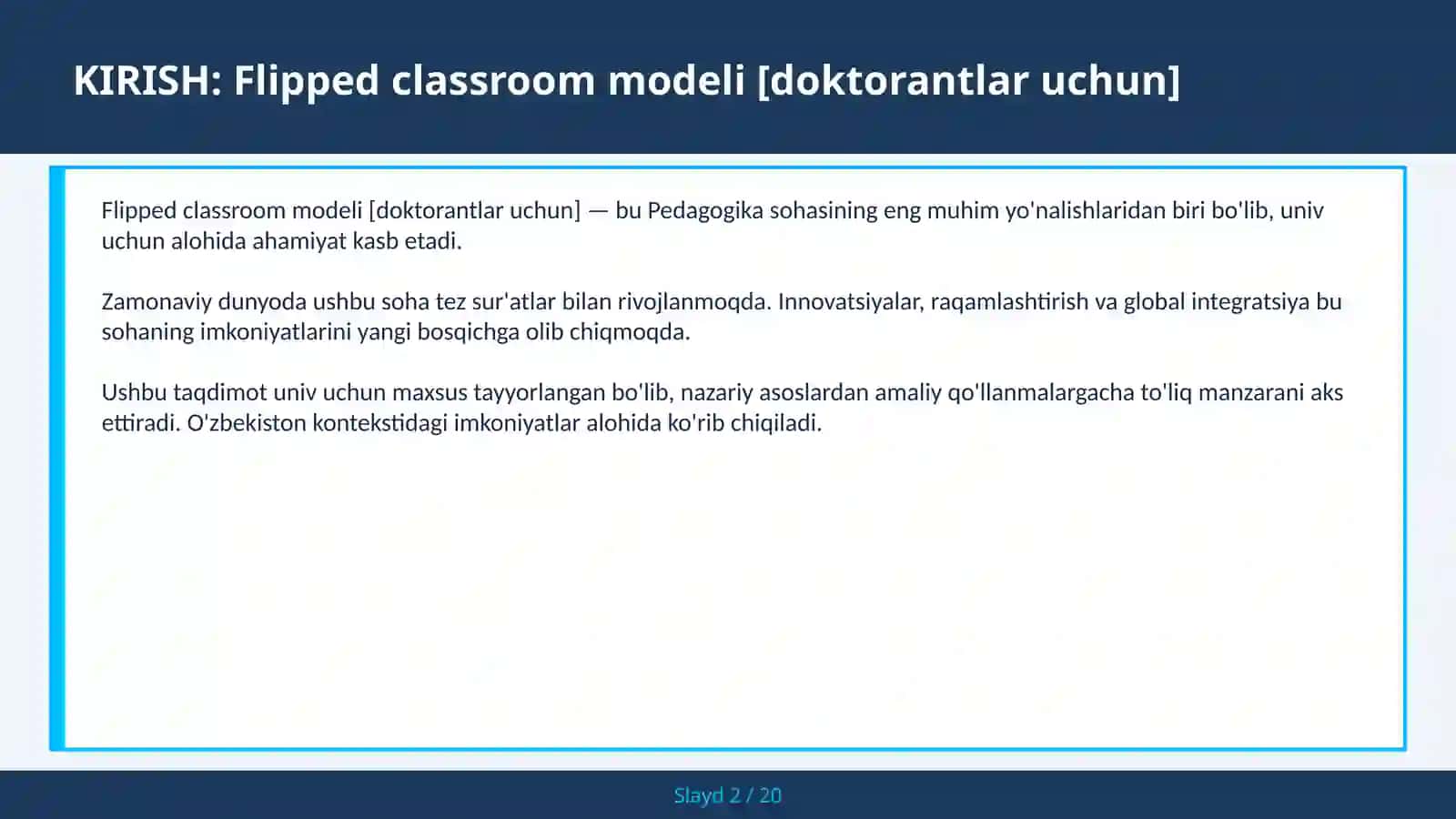 Flipped classroom modeli [doktorantlar uchun] 2