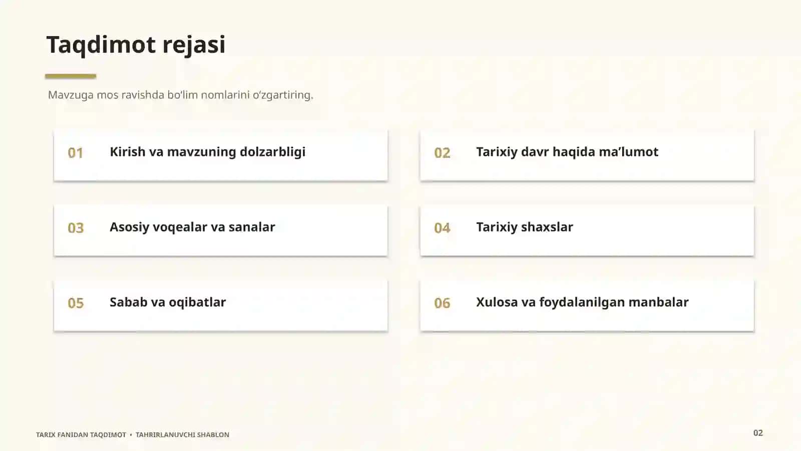 Tarix fanidan zamonaviy PowerPoint taqdimot shabloni — 15 ta slayd 2