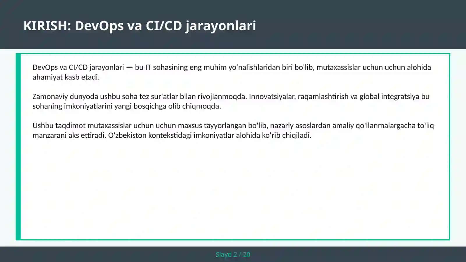 DEVOPS VA CI/CD JARAYONLARI 2