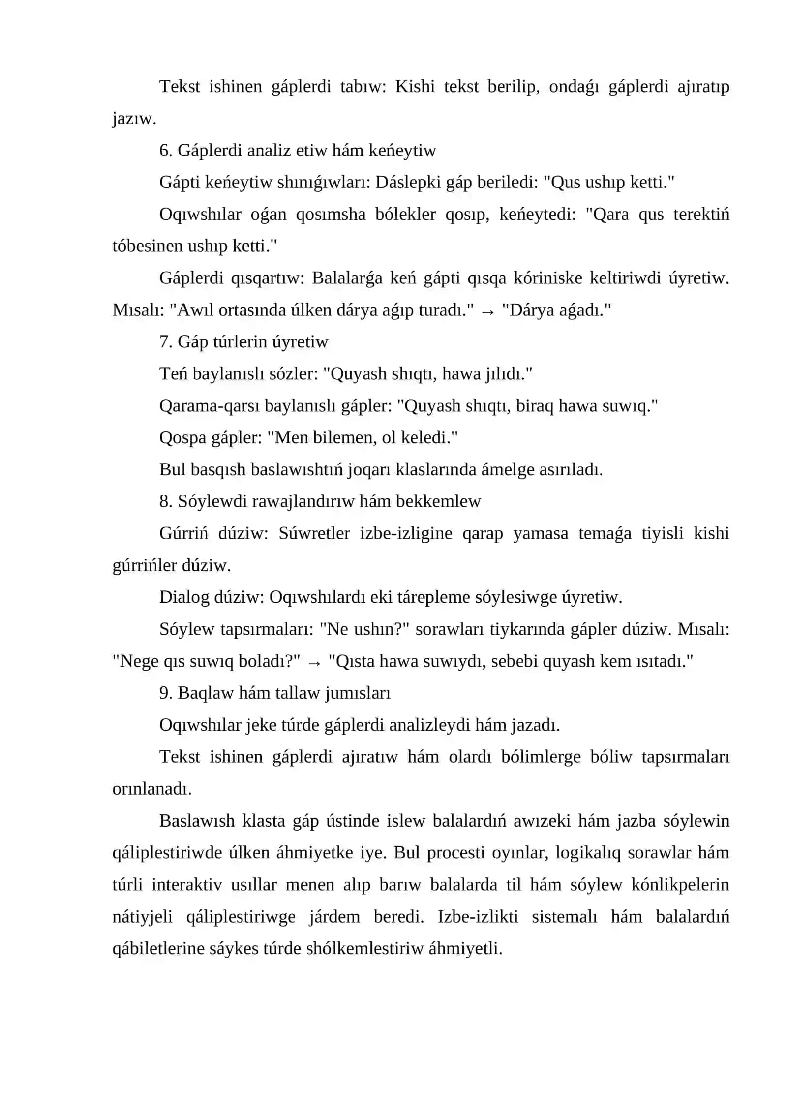 Baslawısh klasta gáp ústinde islewdegi izbe-izlik 2