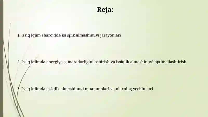 Issiq iqlim sharoyitida isiqlik almashinuvi 2