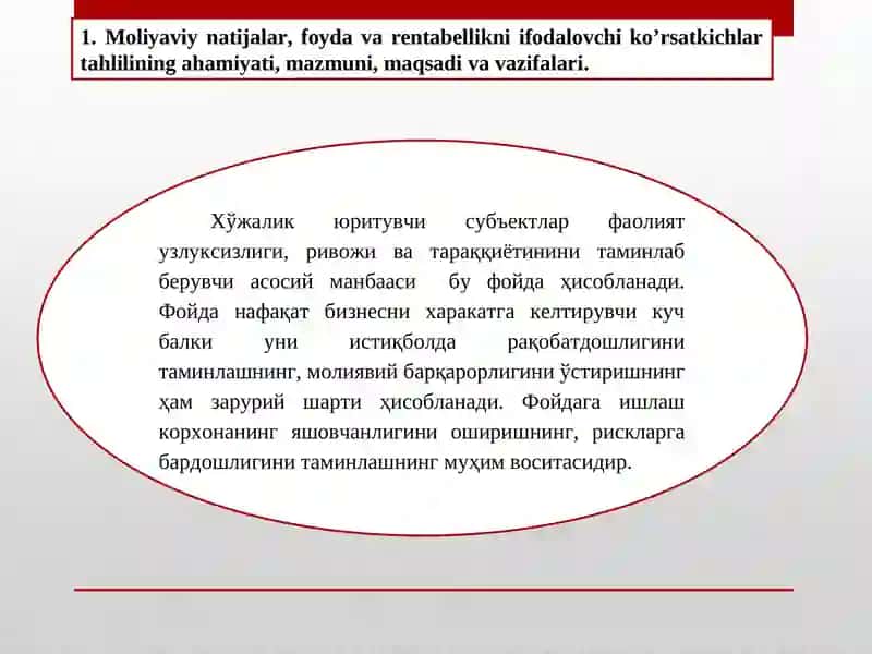 9-mavzu:Moliyaviy natijalar va rentabellik tahlili 2