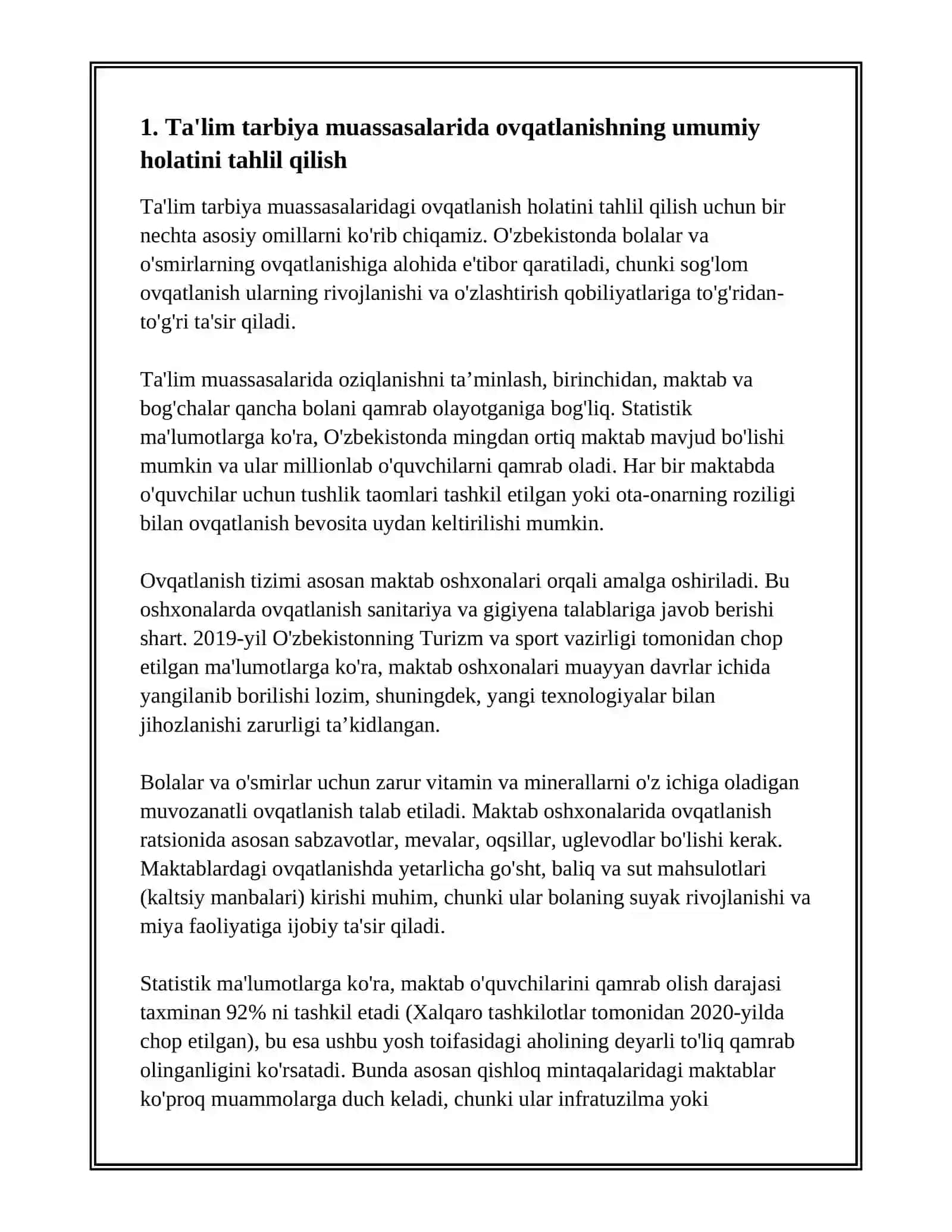 TAʼLIM TARBIYA MUASSASALARIDA OVQATLANISHINI TAHLIL QILISH 2