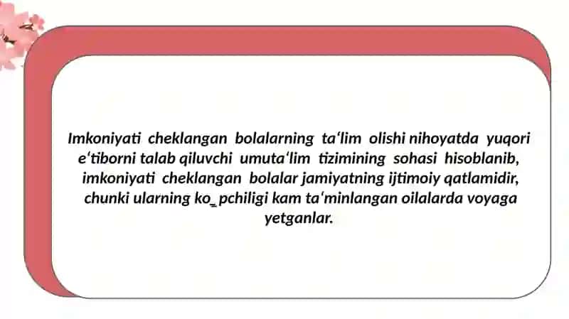 Rivojlanishida muammolari boʻlgan bolalar uchun inklyuziv taʼlimni keng taʼlimiy amaliyotga joriy etish algoritmlari 2