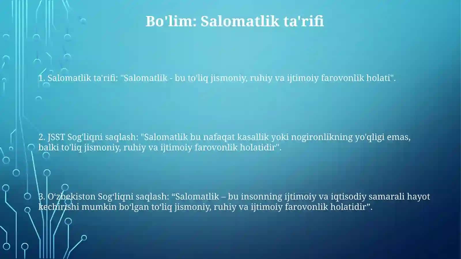 Inson Va Salomatlik. “Sog‘Liqni Saqlash” Matni. Reportaj Tayyorlash 2