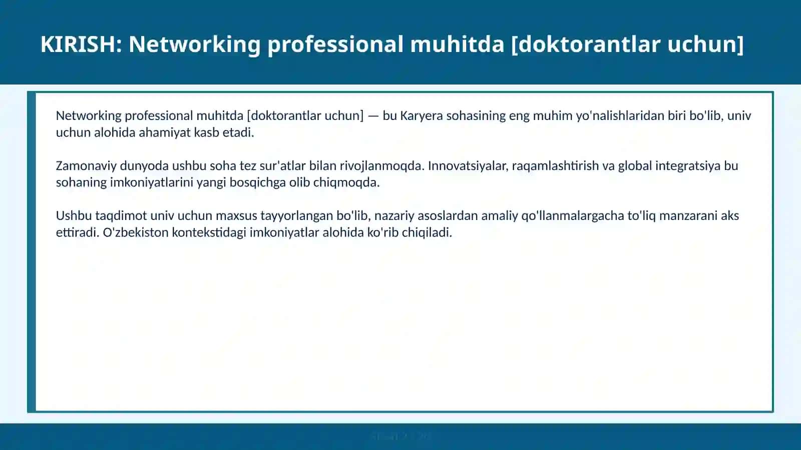 Networking professional muhitda [doktorantlar uchun] 2
