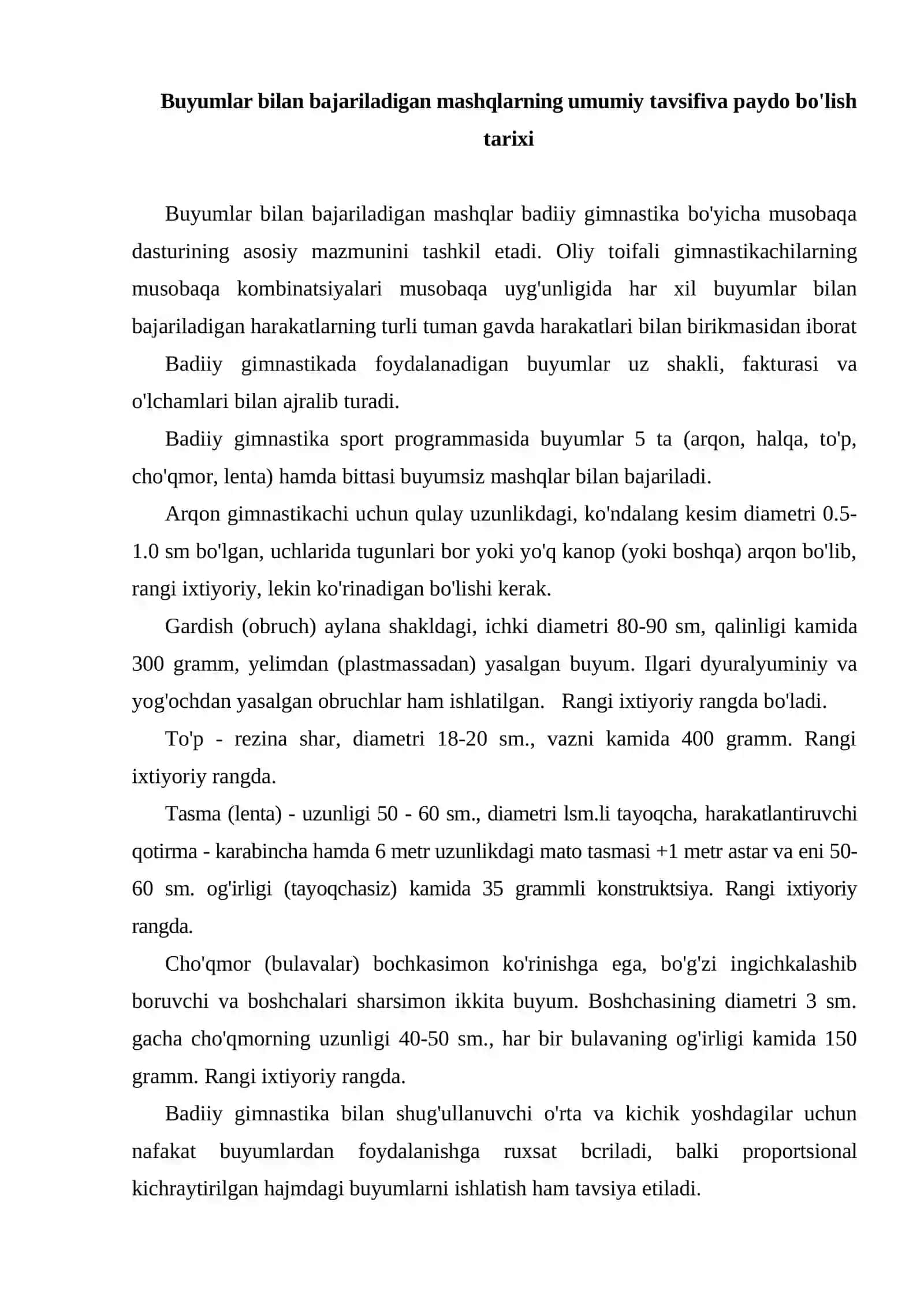 Badiiy gimnastikada buyum bilan bajariladigan mashqlar va ularning alohida xususiyatlari 2