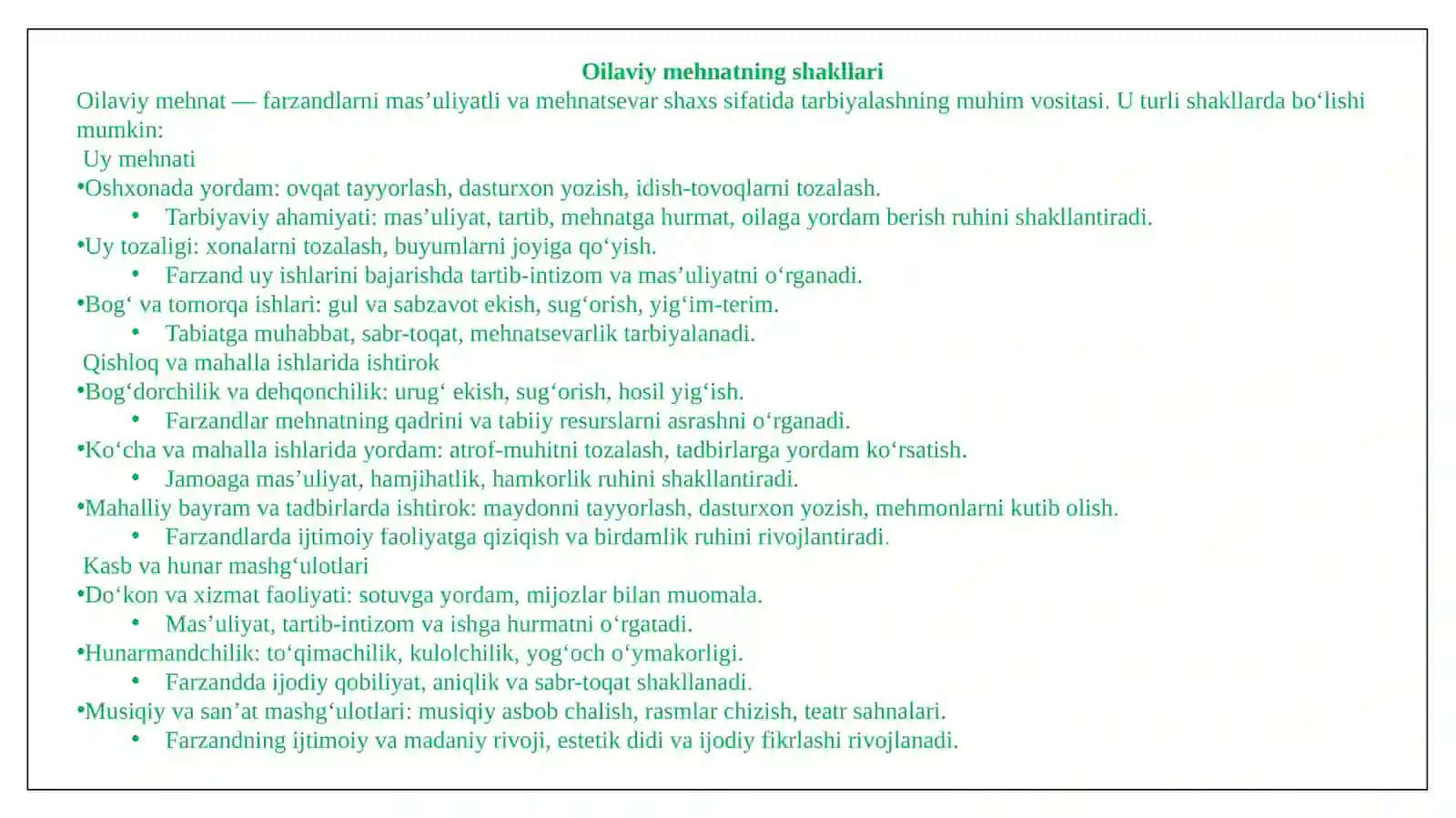 "Oilavi mehnatning shakllari" 2