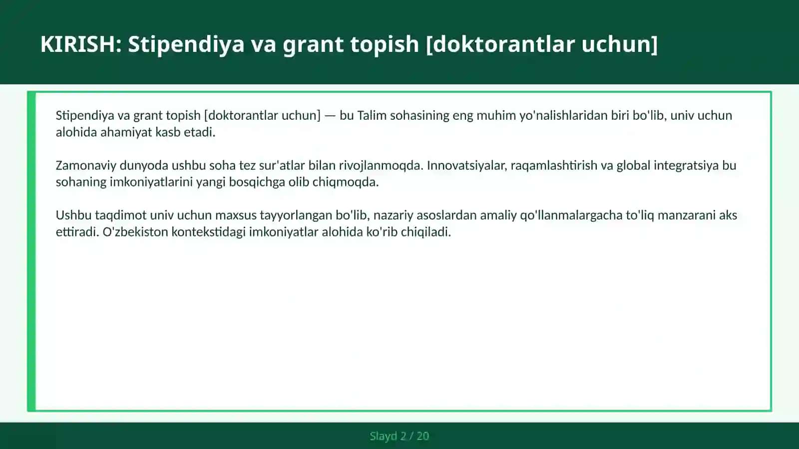 Stipendiya va grant topish [doktorantlar uchun] 2