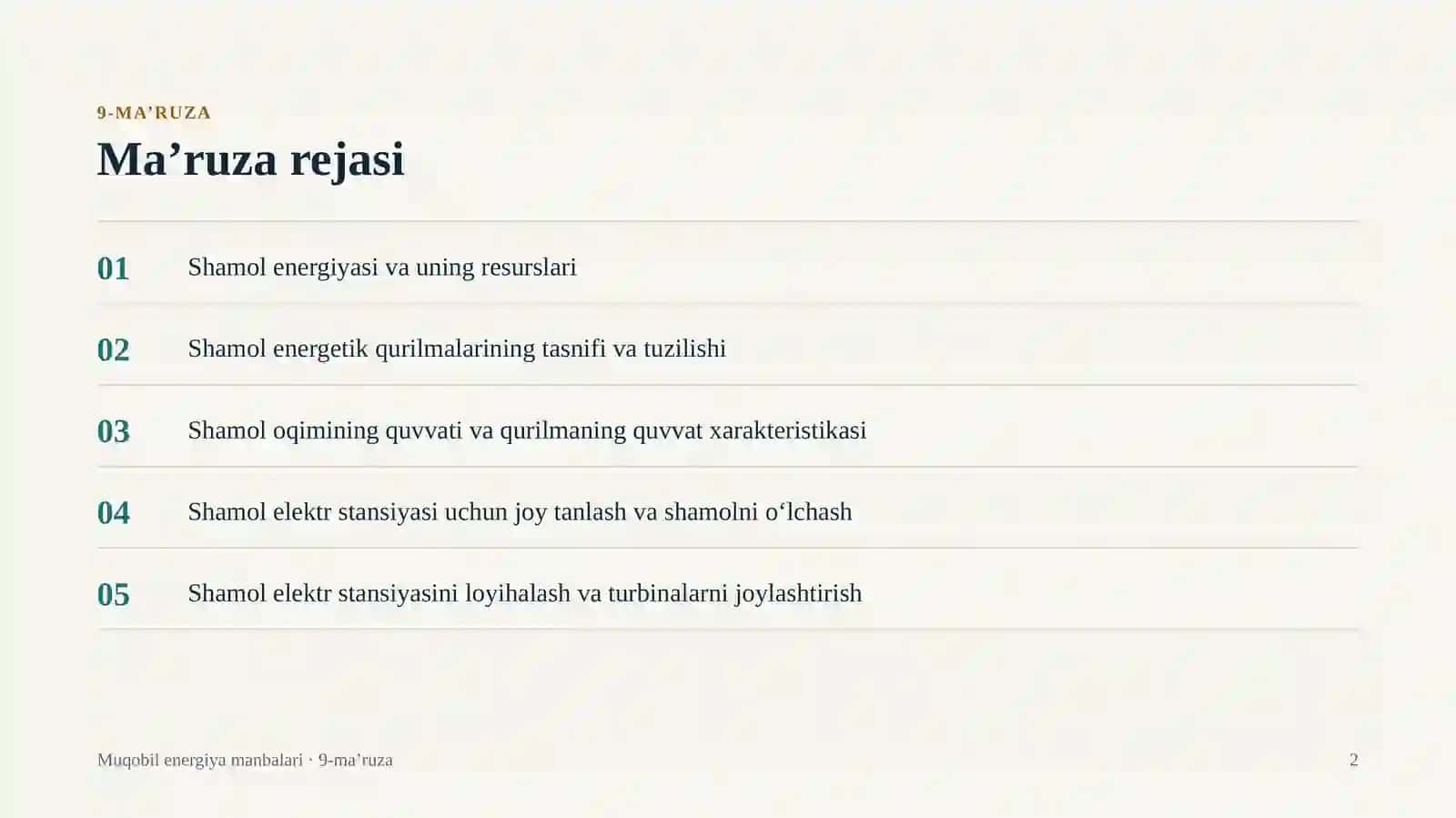 Shamol energetik qurilmalari stansiyalarini loyihalash 2
