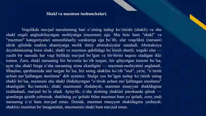 Badiiy shakl mazmun va munosabati 2