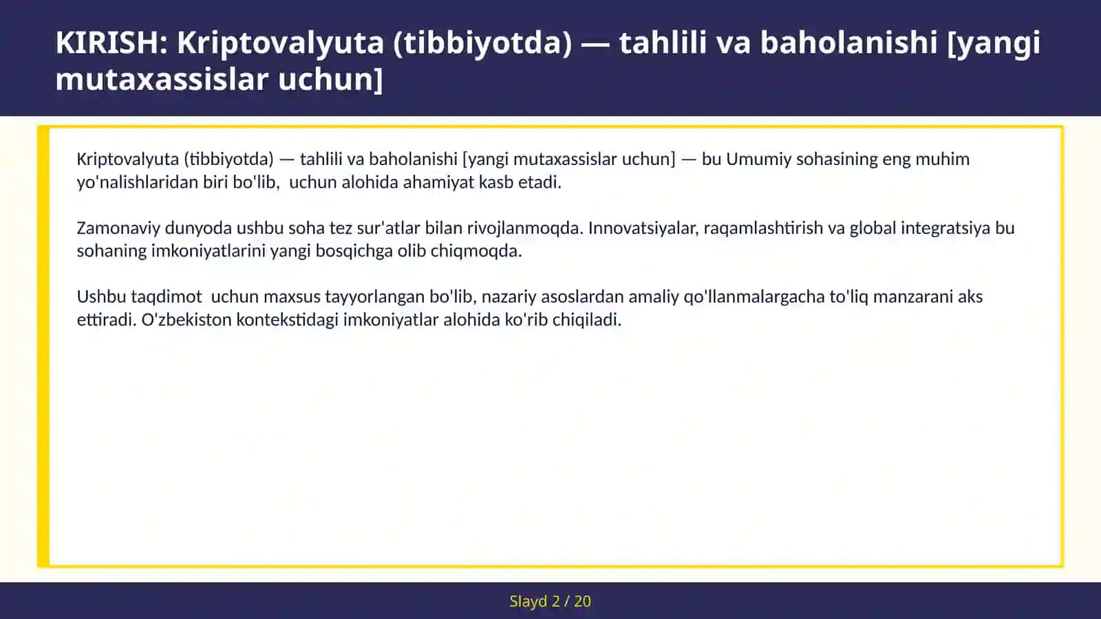 Kriptovalyuta (TIBBIYOTDA) — TAHLILI VA BAHOLANISHI [YANGI MUTAXASSISLAR UCHUN] 2