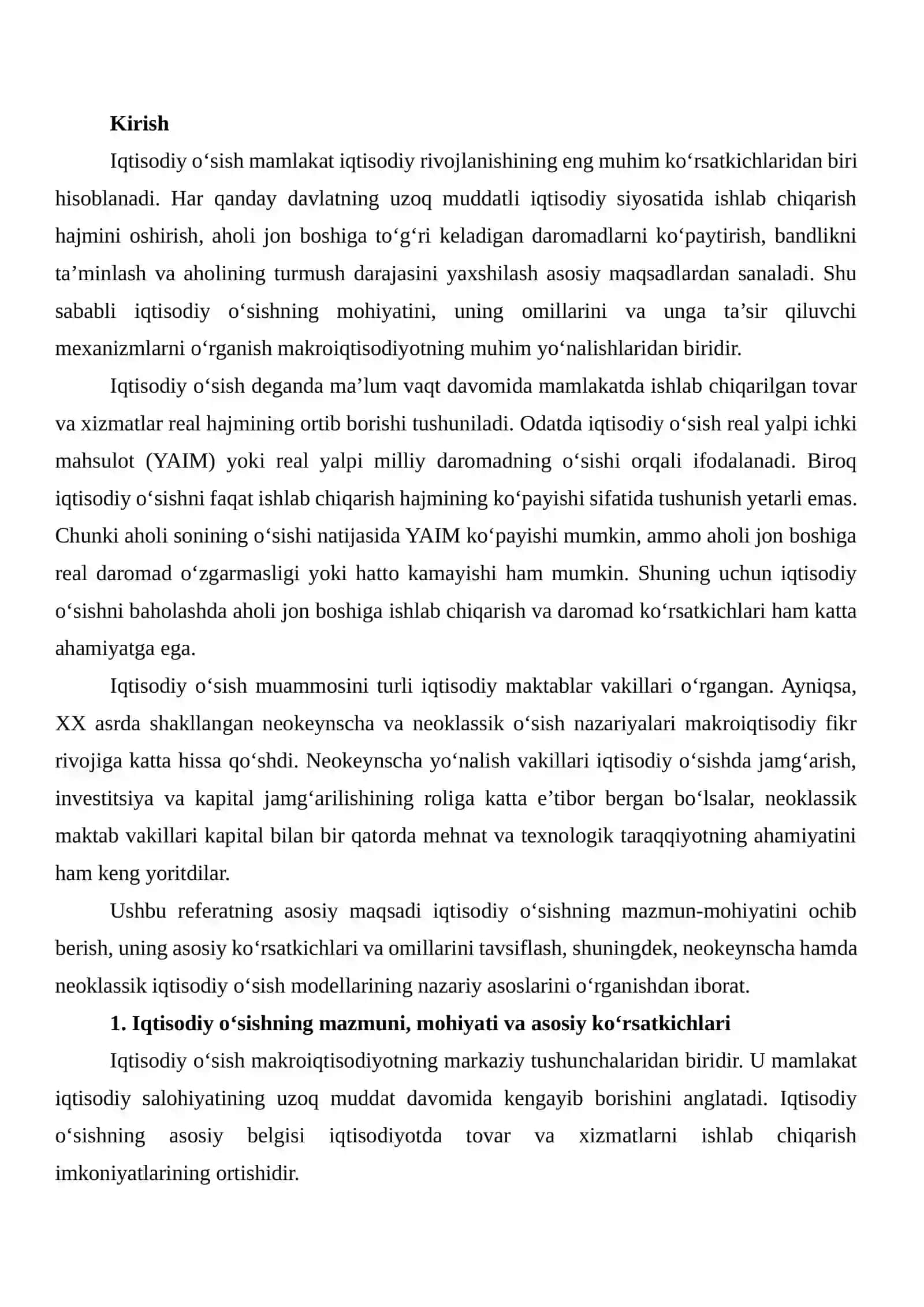 Iqtisodiy o‘sishning umumiy tavsifi va neokeynscha modellari 2