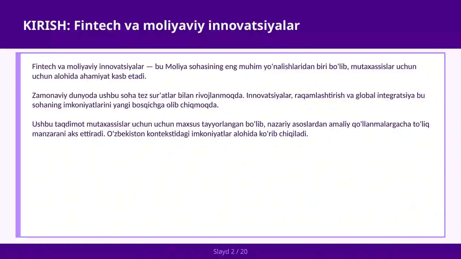 FINTECH VA MOLIYAVIY INNOVATSIYALAR 2