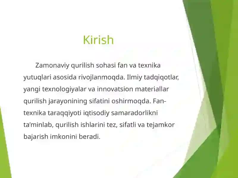 Qurilishda fan va texnika taraqqiyoti hamda uning iqtisodiy samaradorligi 2