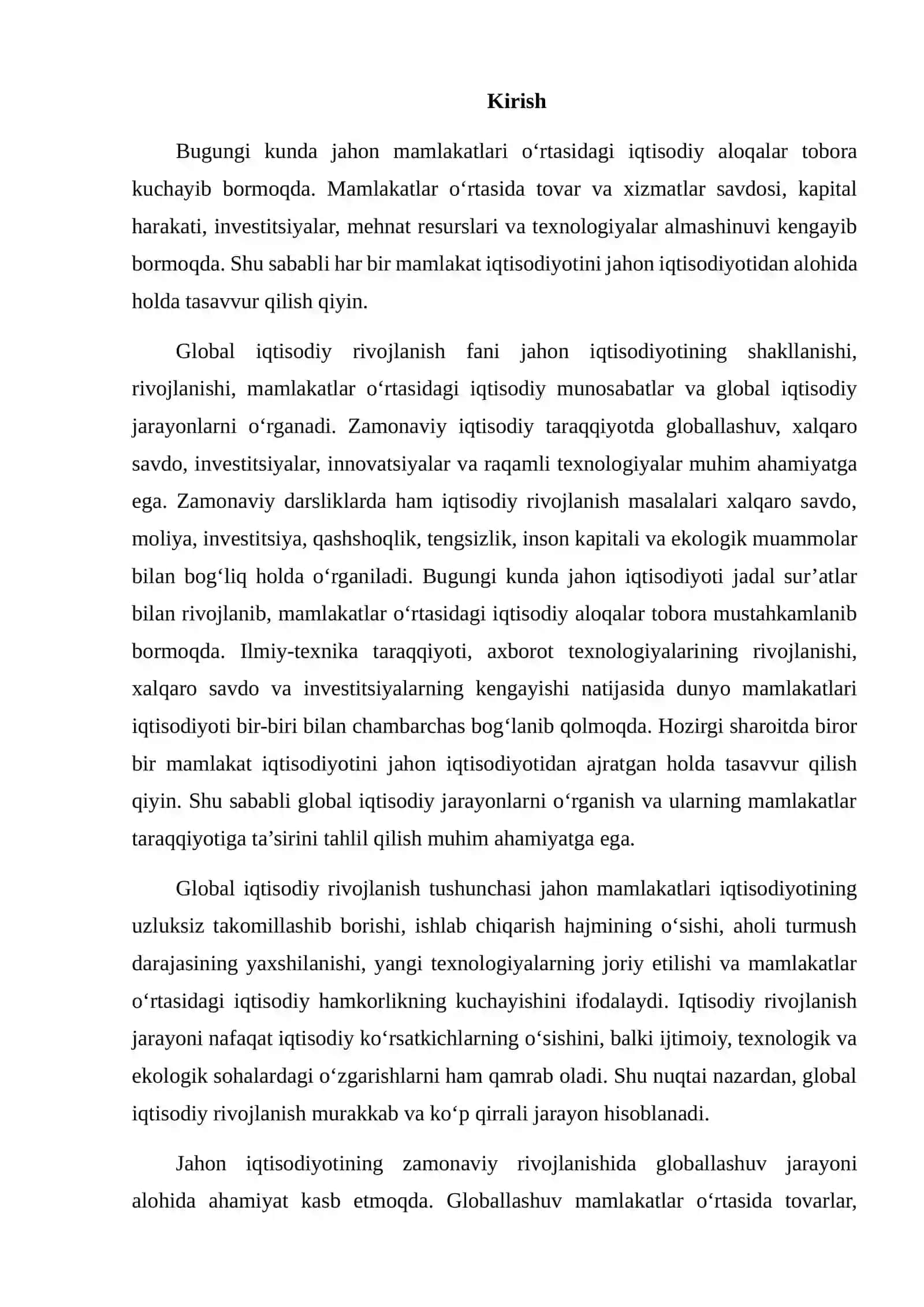 Global iqtisodiy rivojlanish fani 2