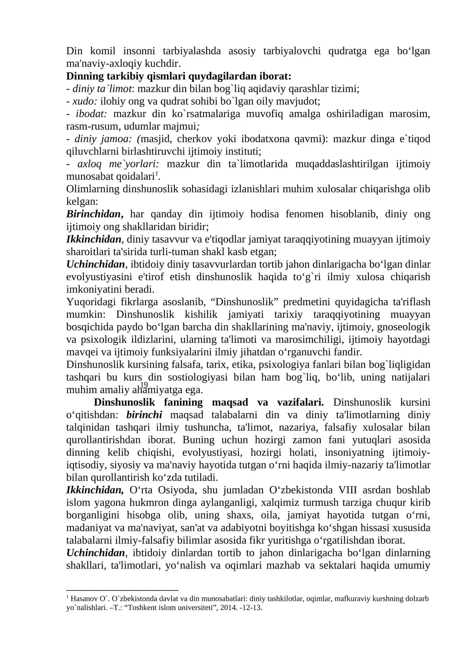 Dinshunoslik fanining predmeti, maqsadi va vazifalari 2