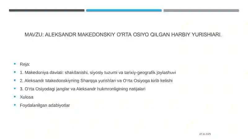 Aleksandr Makedonskiyning Sharqqa yurishlari va O‘rta Osiyoga kirib kelishi 2