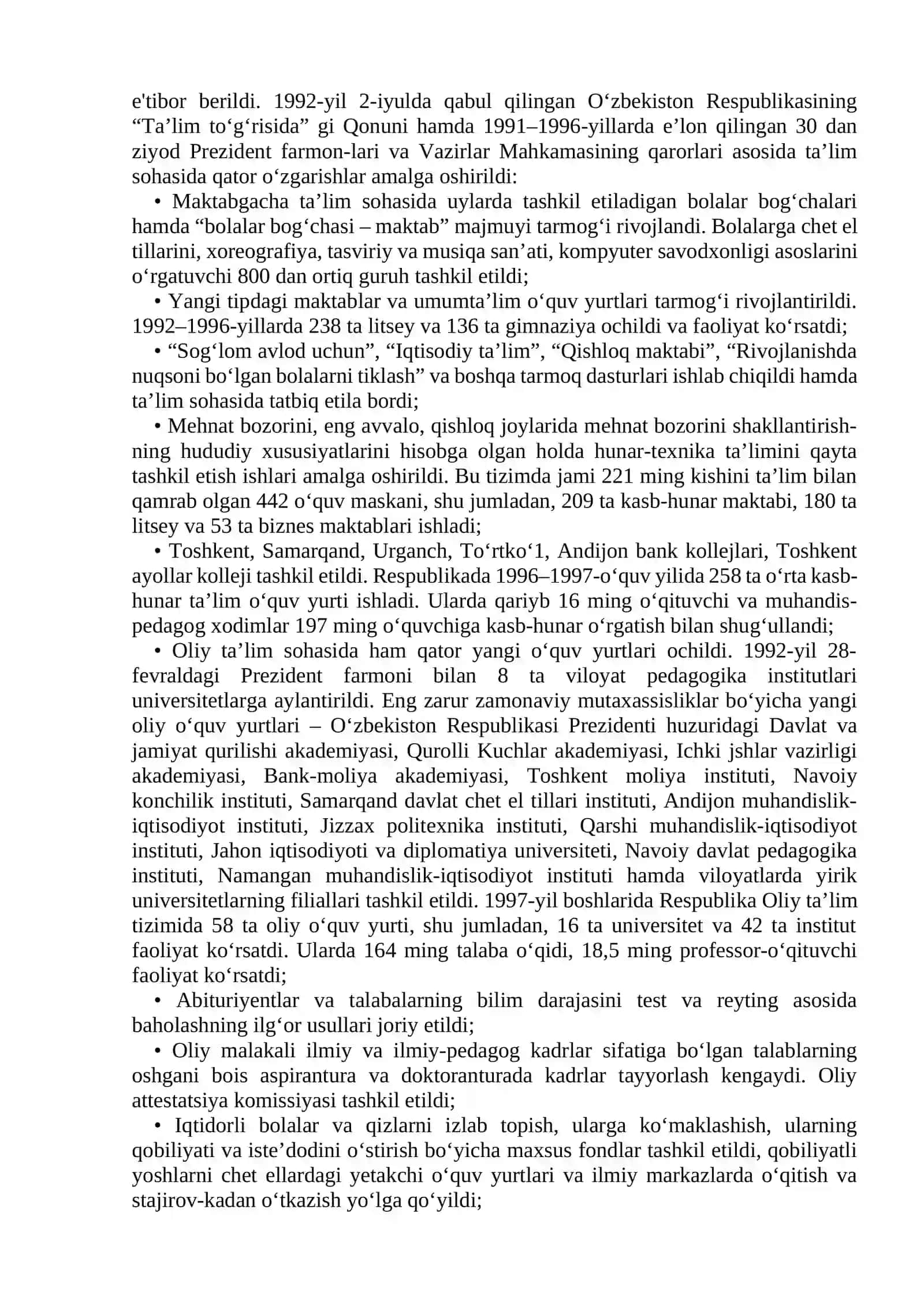 Oʻzbekiston Respublikasi taʼlim sohasidagi islohotlar 2