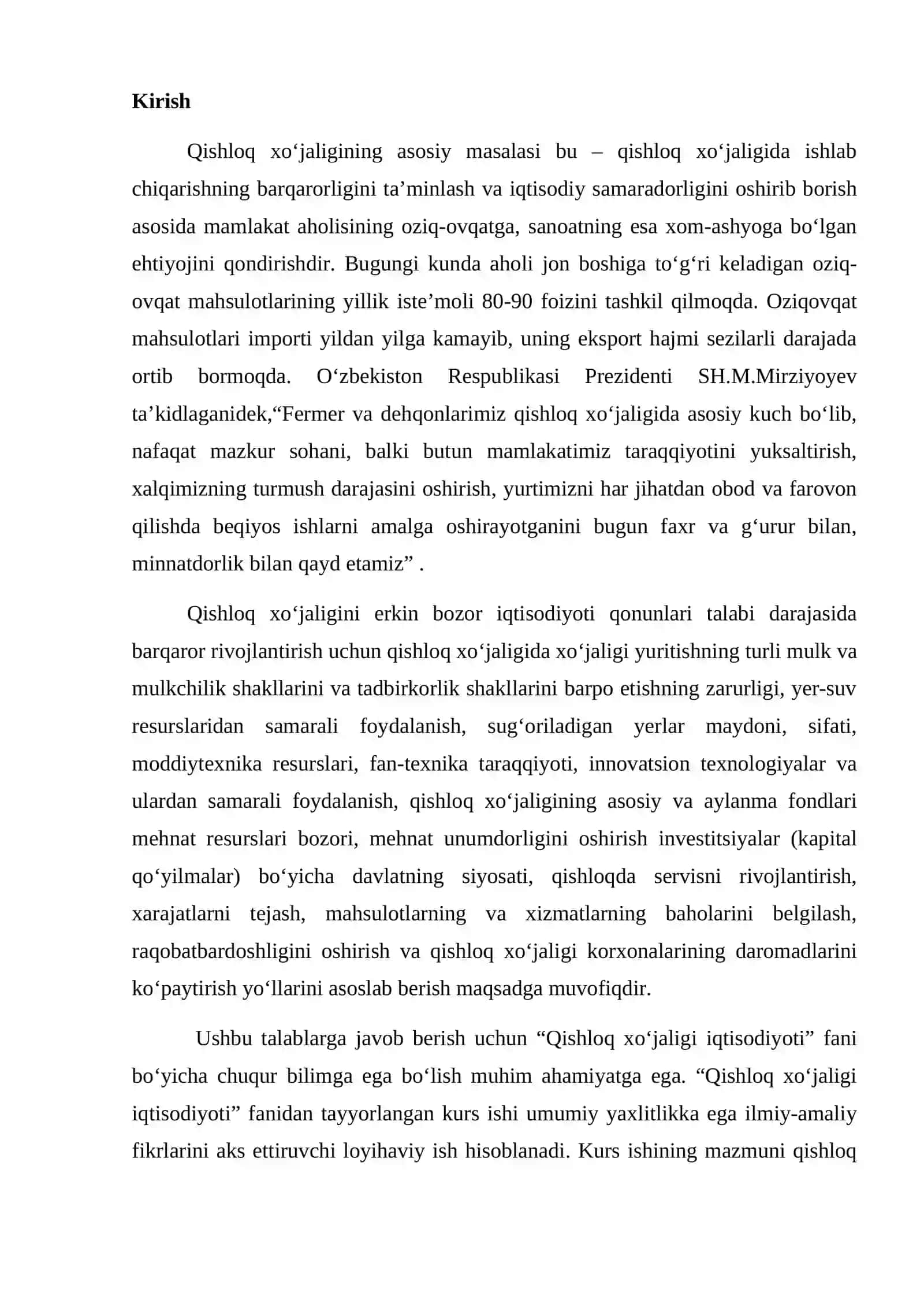 O’zbekiston Respublikasi qishloq xo’jaligining tarmoqlararo iqtisodiy munosabatlarini rivojlantirish muammolari 2