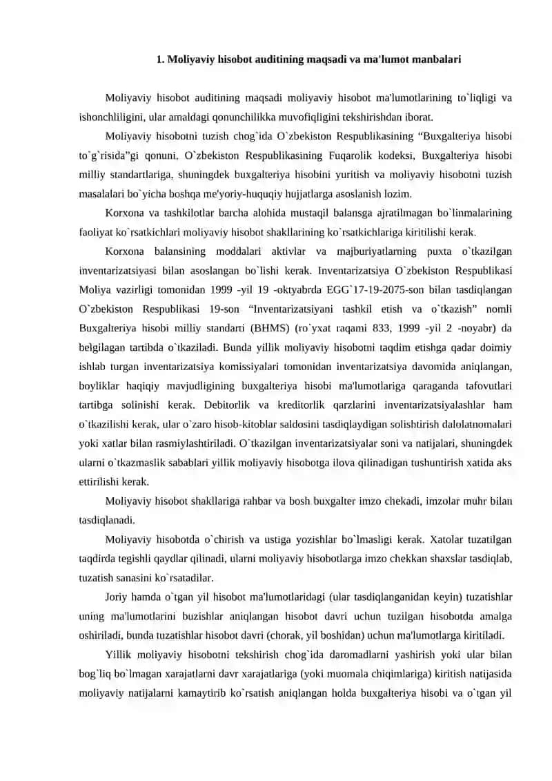 Moliyaviy hisobot auditining maqsadi va ma'lumot manbalari 2